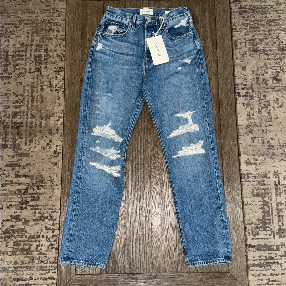 FRAME Le Original Distressed Straight-Leg High-Rise Jeans Riverrun